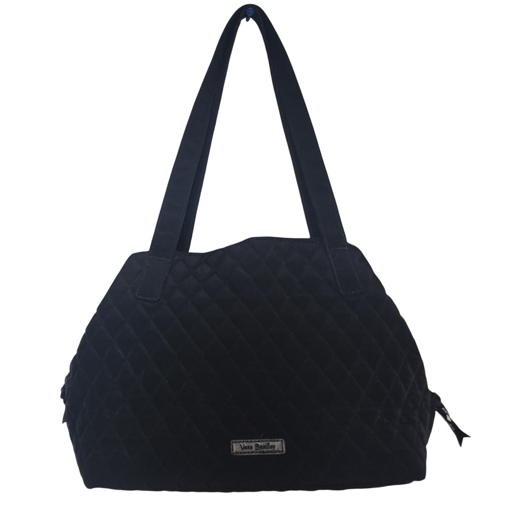 Vera Bradley Glenna Satchel Bag Black Quilted Cotton Floral Lining Shoulder Tote